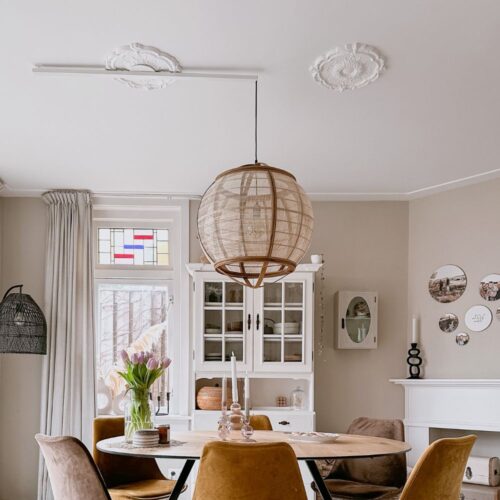 Hanglamp aan een plafond ornament met lightswing wit